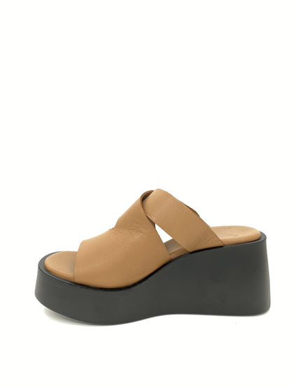 Tan Leather Platform Wedge Sandals
