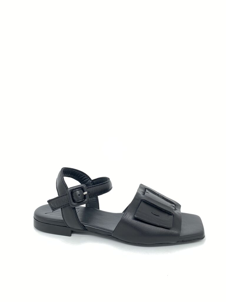 Black Leather Sandal with Adjustable Strap