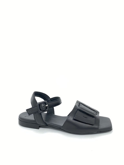 Black Leather Sandal with Adjustable Strap