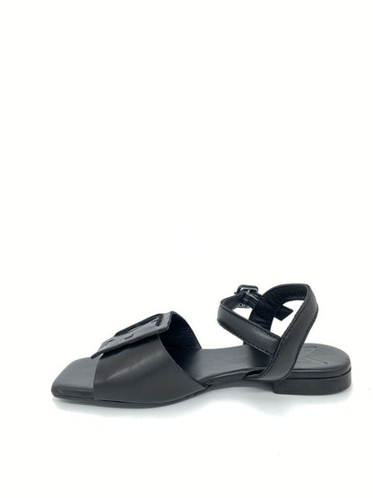Black Leather Sandal with Adjustable Strap