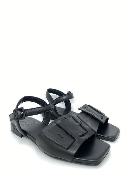 Black Leather Sandal with Adjustable Strap