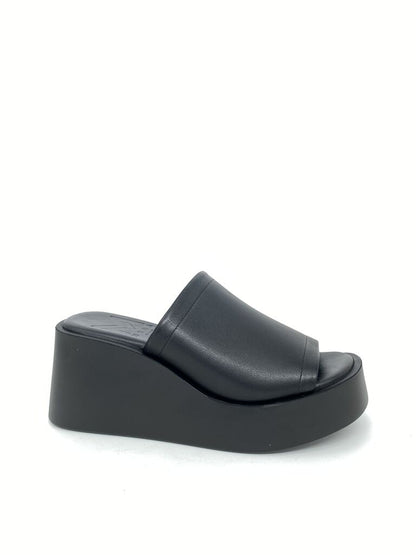 Black Platform Slide Wedge Sandal