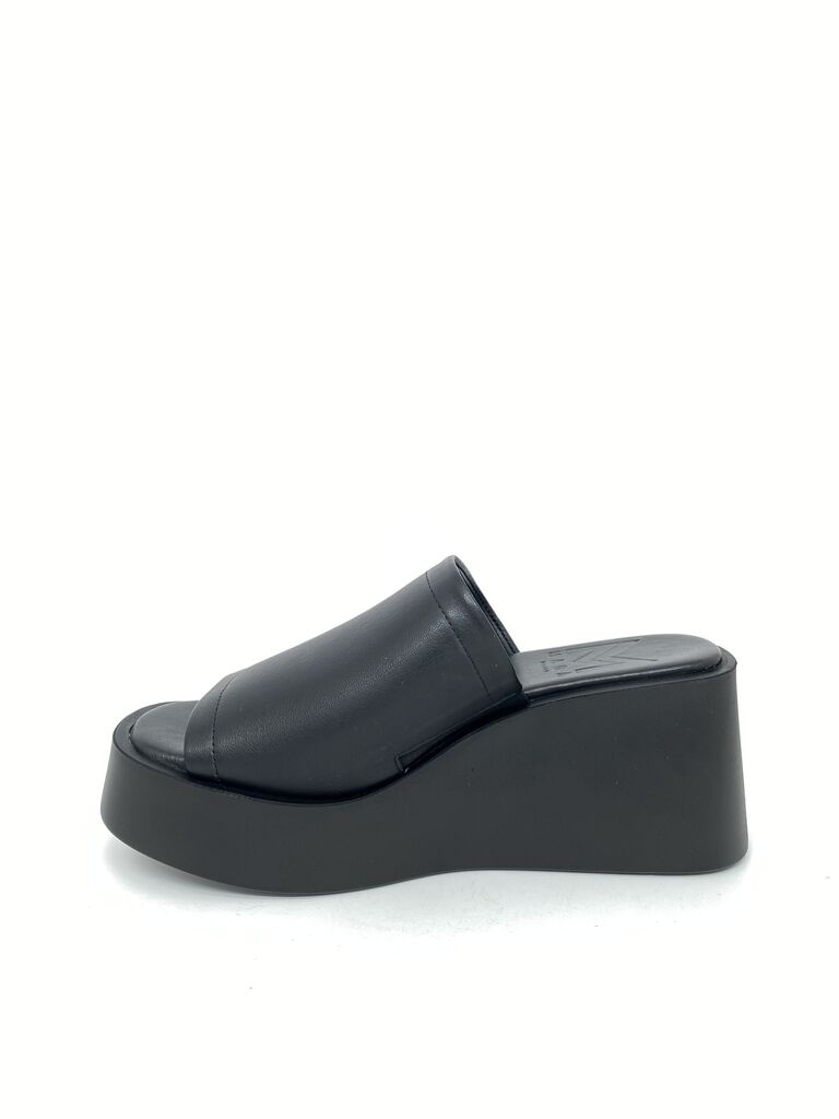 Black Platform Slide Wedge Sandal