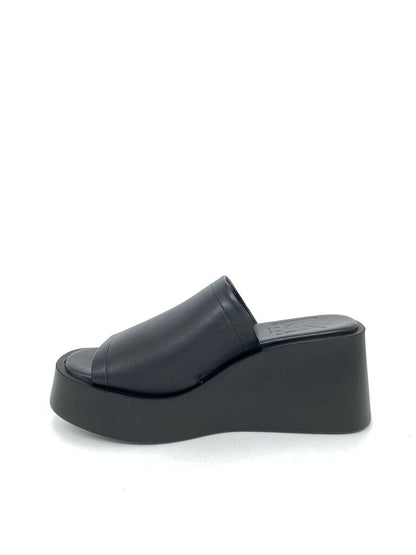 Black Platform Slide Wedge Sandal