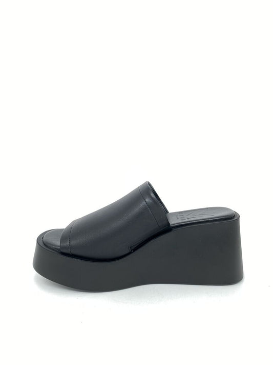 Black Platform Slide Wedge Sandal