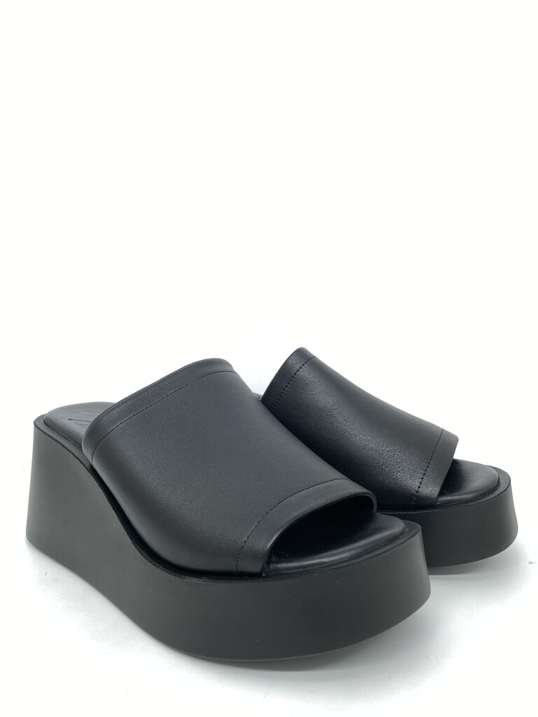 Black Platform Slide Wedge Sandal