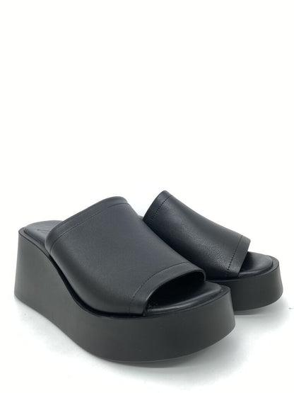 Black Platform Slide Wedge Sandal