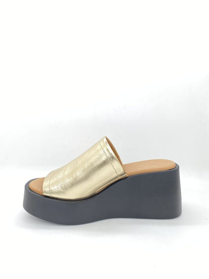 Gold Wedge Sandal with Open Toe