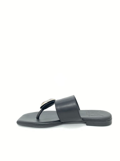 Black Slide Sandals with Tortoiseshell Accent
