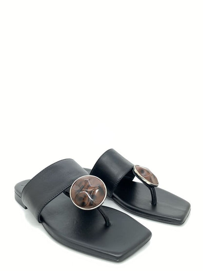 Black Slide Sandals with Tortoiseshell Accent