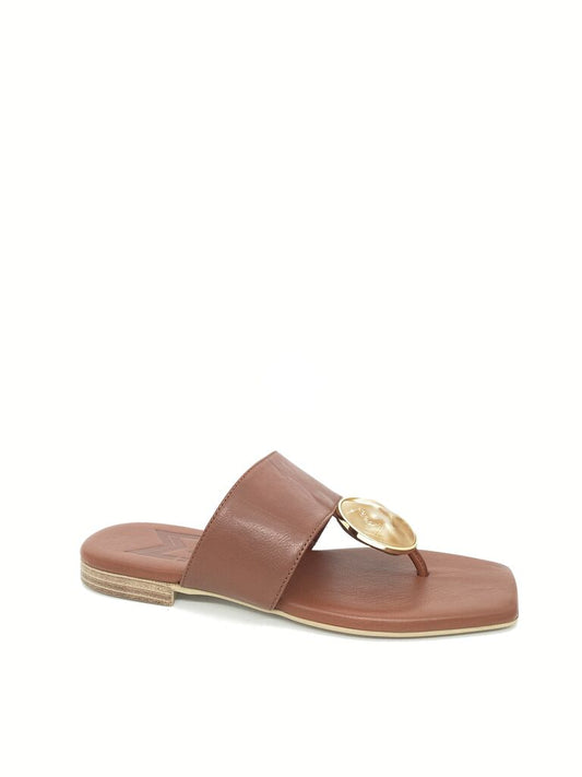 Brown Leather Slide Sandals with Gold Accent