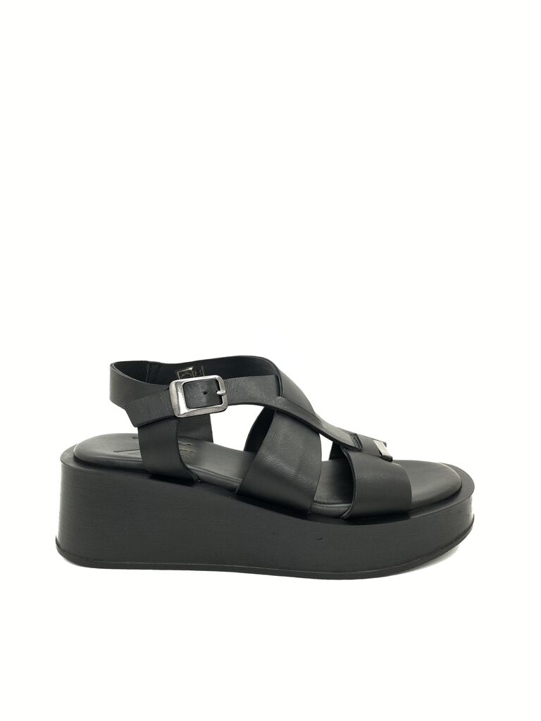 Black Platform Sandals with Buckle Closure