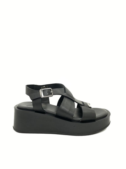 Black Platform Sandals with Buckle Closure