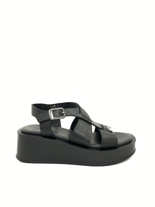 Black Platform Sandals with Buckle Closure