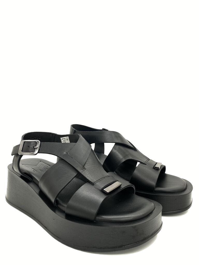 Black Platform Sandals with Buckle Closure