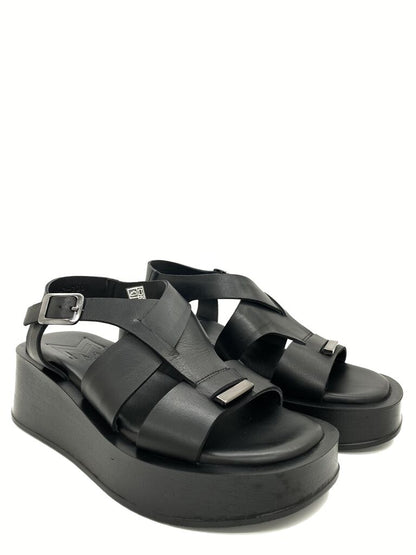 Black Platform Sandals with Buckle Closure
