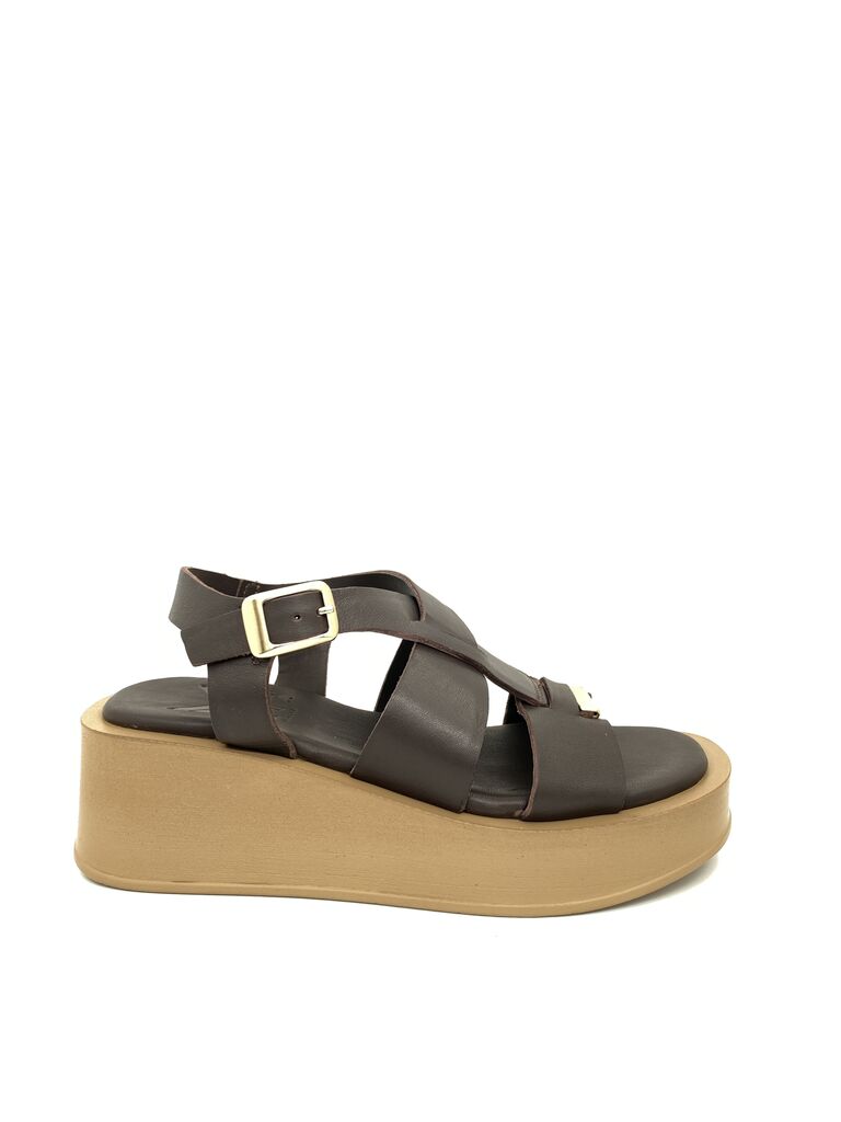 Brown Sandal with Platform Wedge and Buckle