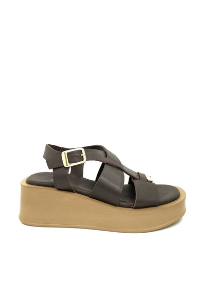 Brown Sandal with Platform Wedge and Buckle