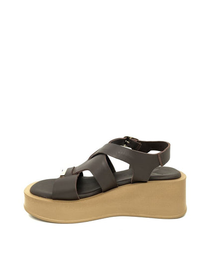 Brown Sandal with Platform Wedge and Buckle