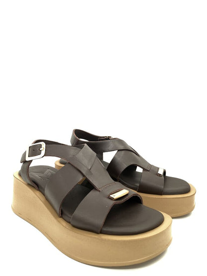 Brown Sandal with Platform Wedge and Buckle