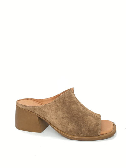 Brown Suede Open-Toe Mule with Block Heel