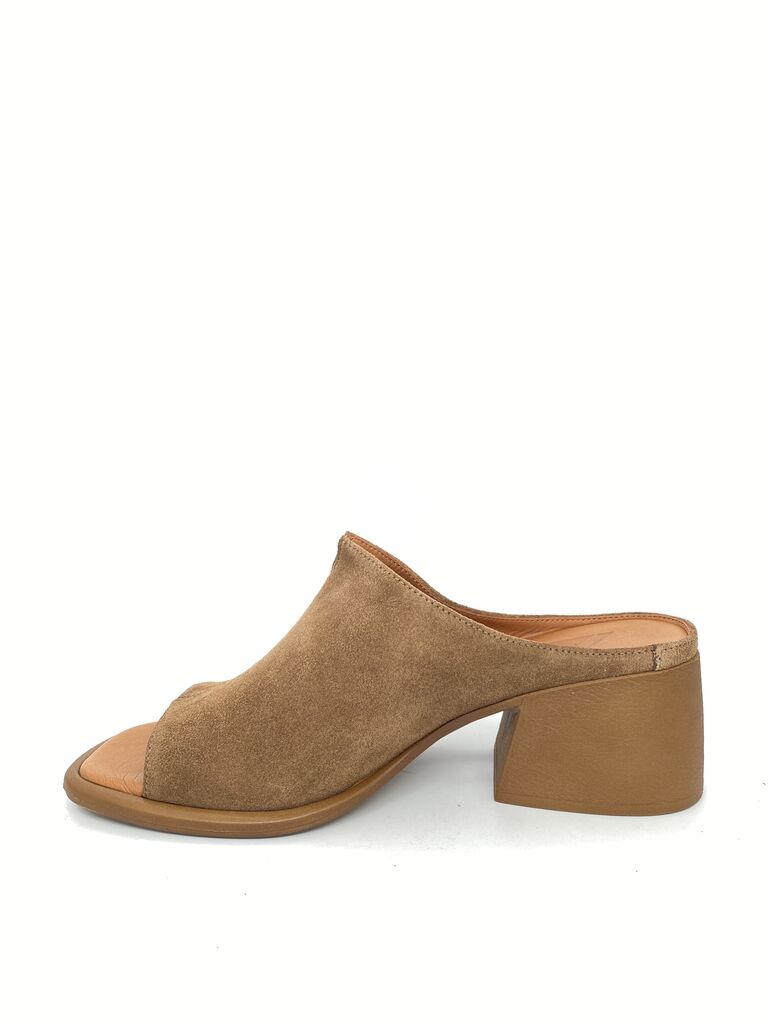 Brown Suede Open-Toe Mule with Block Heel