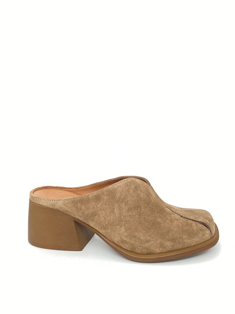 Tan Suede Mule with Block Heel