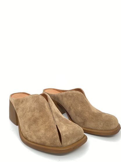 Tan Suede Mule with Block Heel