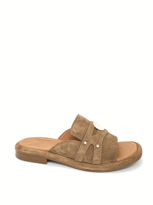 Beige Suede Slide Sandal with Embellishment