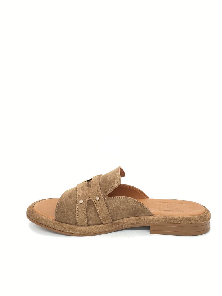 Beige Suede Slide Sandal with Embellishment