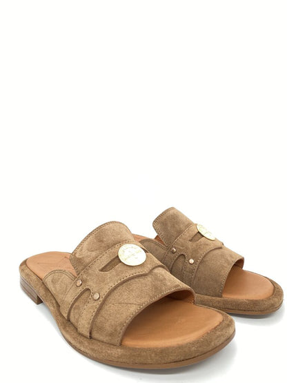 Beige Suede Slide Sandal with Embellishment