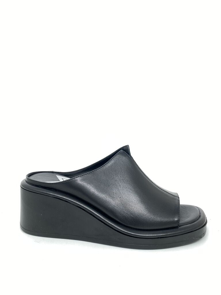 Black Wedge Open-Toe Slide Sandal
