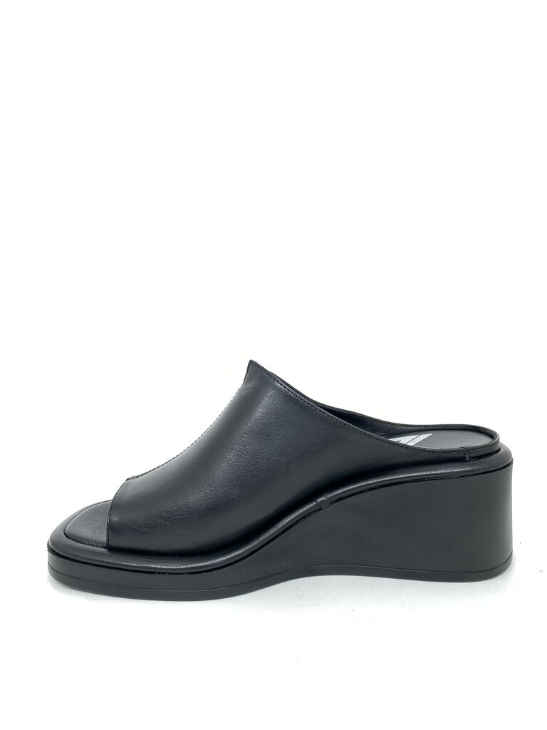 Black Wedge Open-Toe Slide Sandal