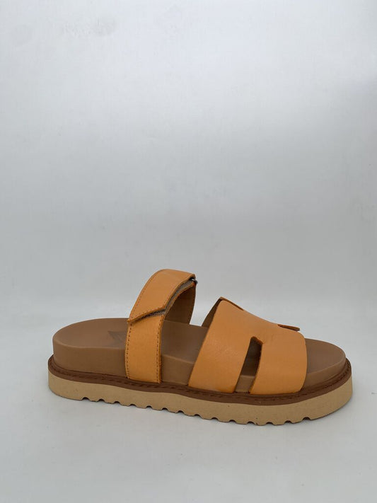 Orange Leather Slide Sandal with Dual Straps