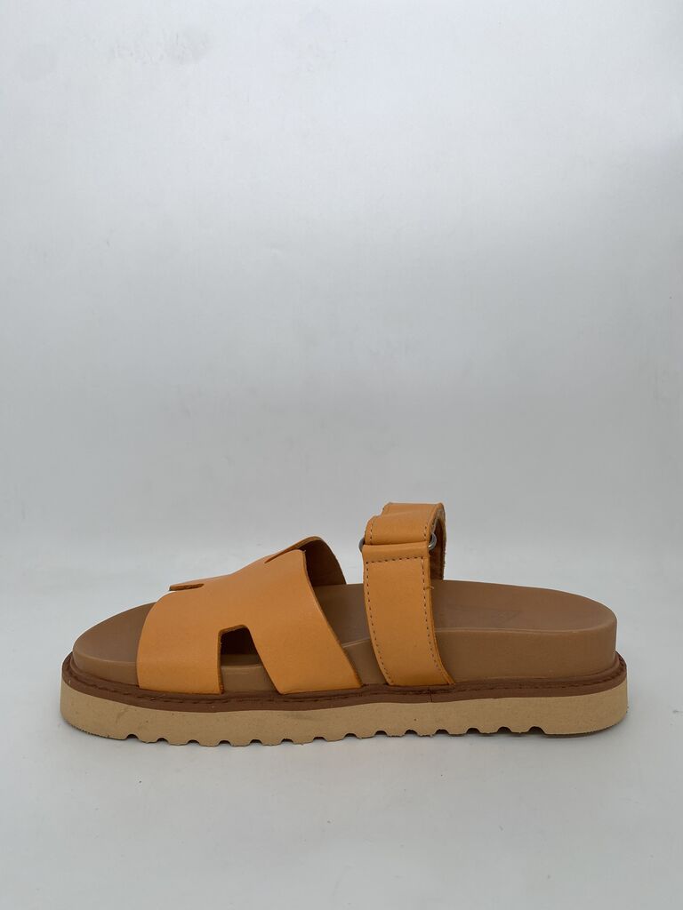Orange Leather Slide Sandal with Dual Straps