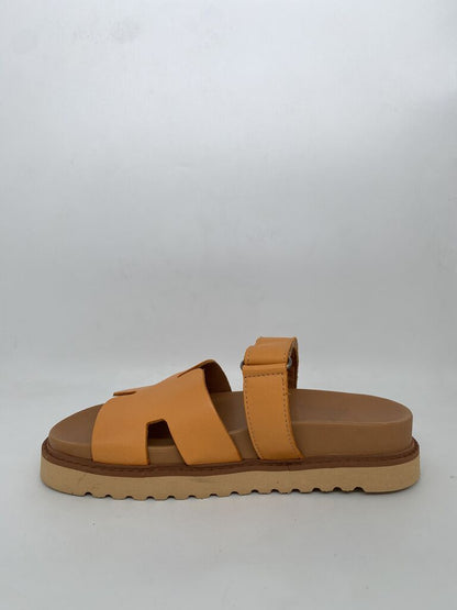 Orange Leather Slide Sandal with Dual Straps