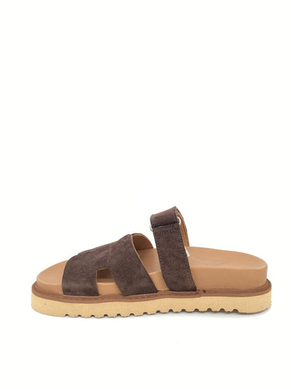 Brown Suede Slide Sandals with Comfort Sole
