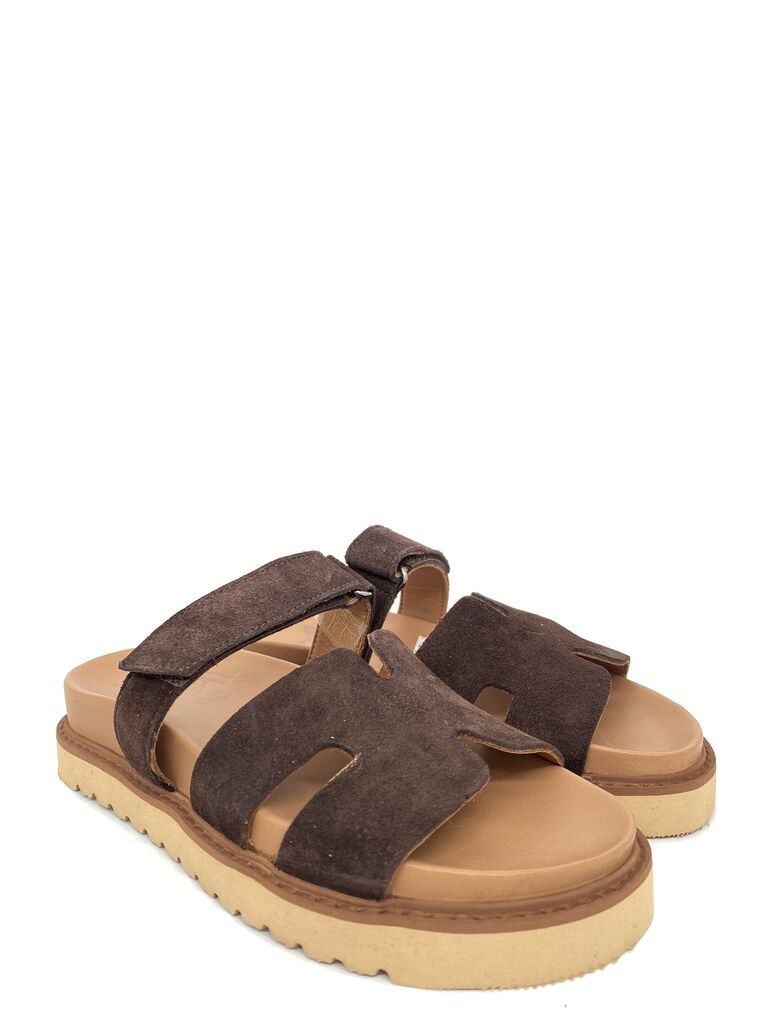Brown Suede Slide Sandals with Comfort Sole