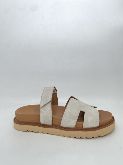 Cream Suede Slide Sandal with Adjustable Strap