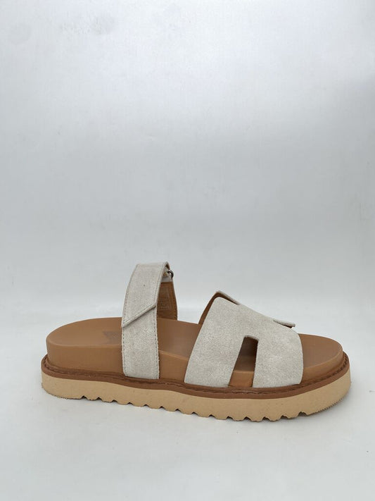 Cream Suede Slide Sandal with Adjustable Strap