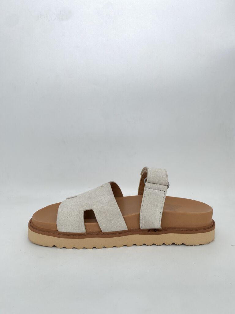 Cream Suede Slide Sandal with Adjustable Strap