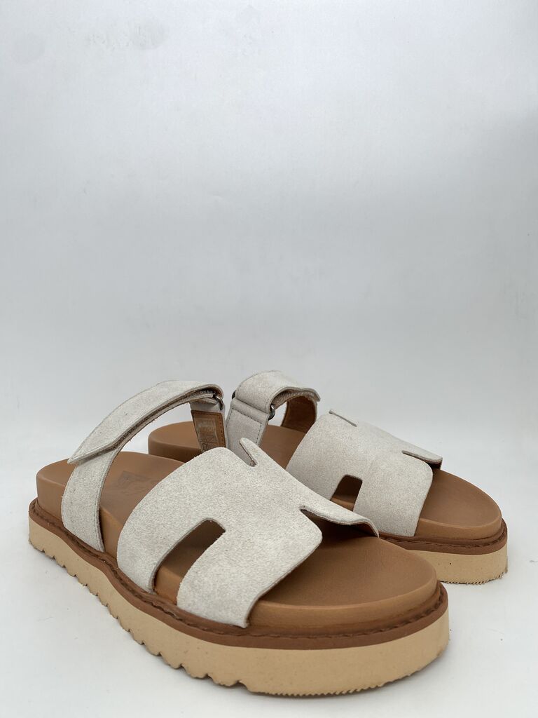 Cream Suede Slide Sandal with Adjustable Strap