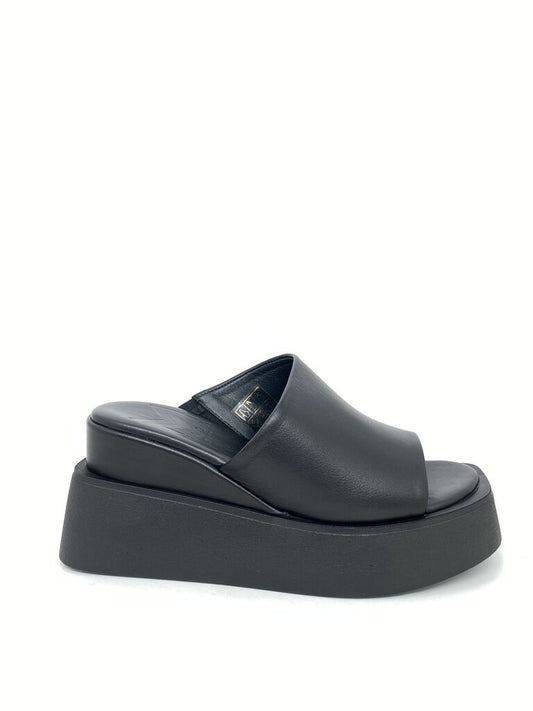 Black Platform Slide Sandals with Open Toe