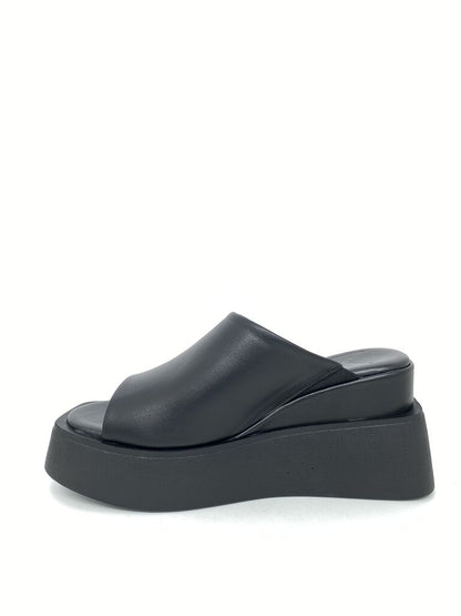 Black Platform Slide Sandals with Open Toe
