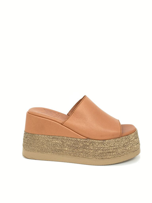 Tan Leather Platform Espadrille Slides