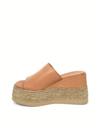 Tan Leather Platform Espadrille Slides
