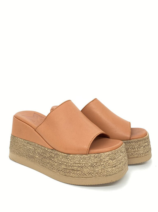 Tan Leather Platform Espadrille Slides