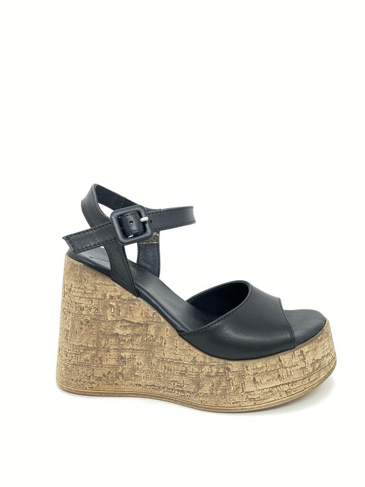 Black Wedge Sandal with Ankle Strap