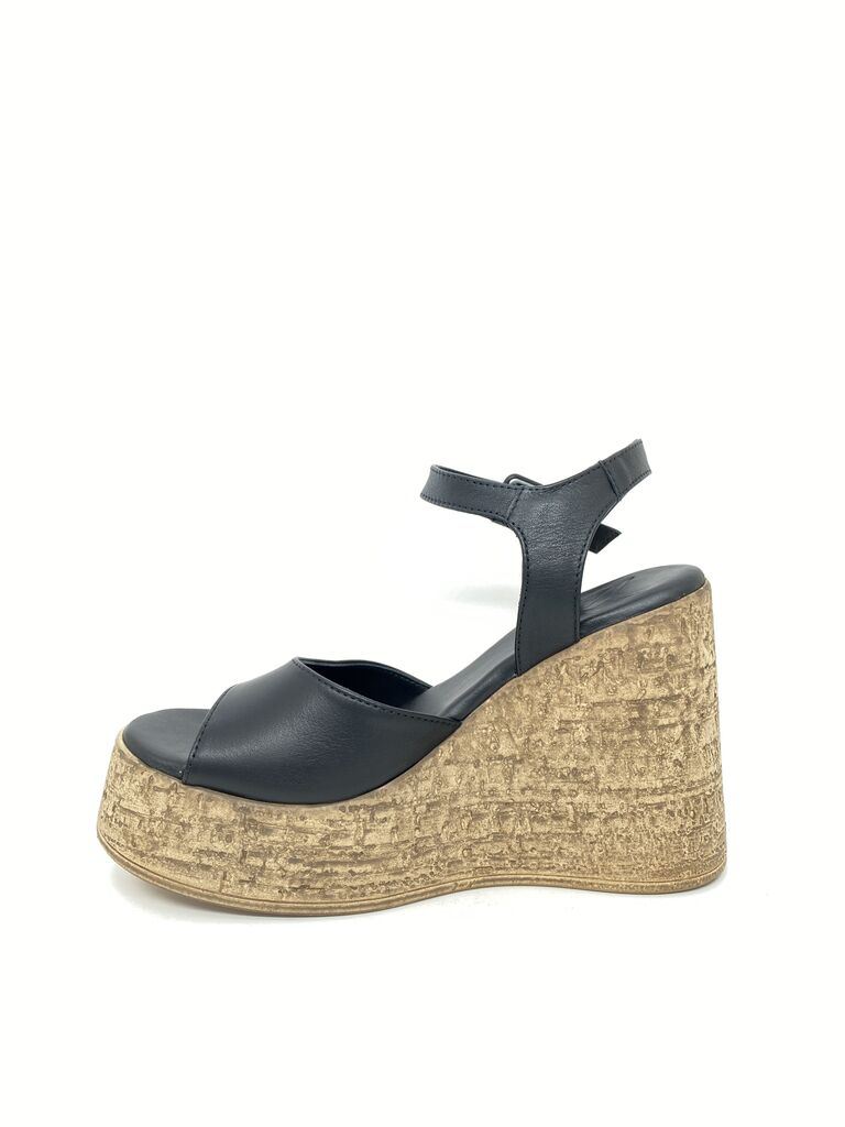 Black Wedge Sandal with Ankle Strap