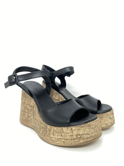 Black Wedge Sandal with Ankle Strap